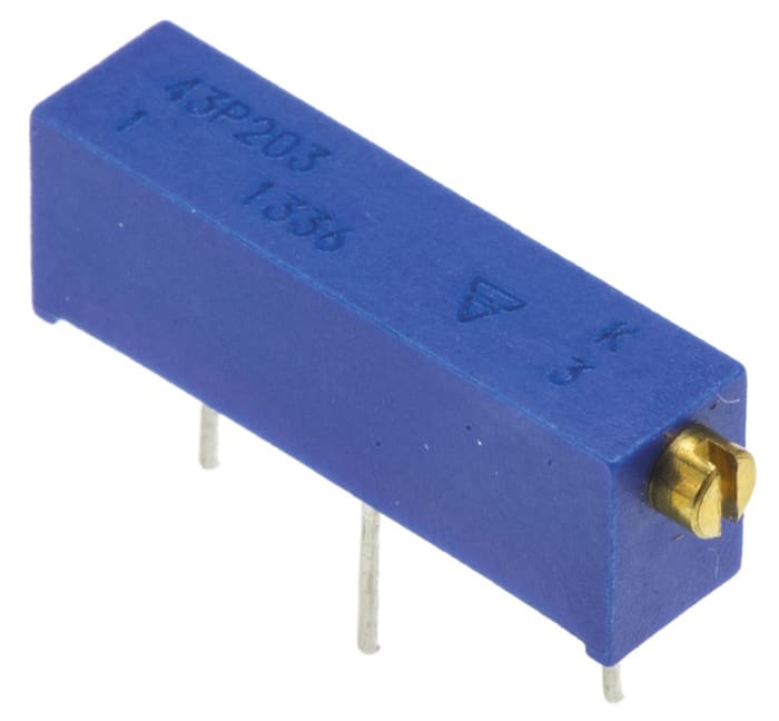 Vishay 43P Series 20-Turn Through Hole Trimmer Resistor with Pin Terminations, 20kΩ ±10% 1/2W ±100ppm/°C Side Adjust