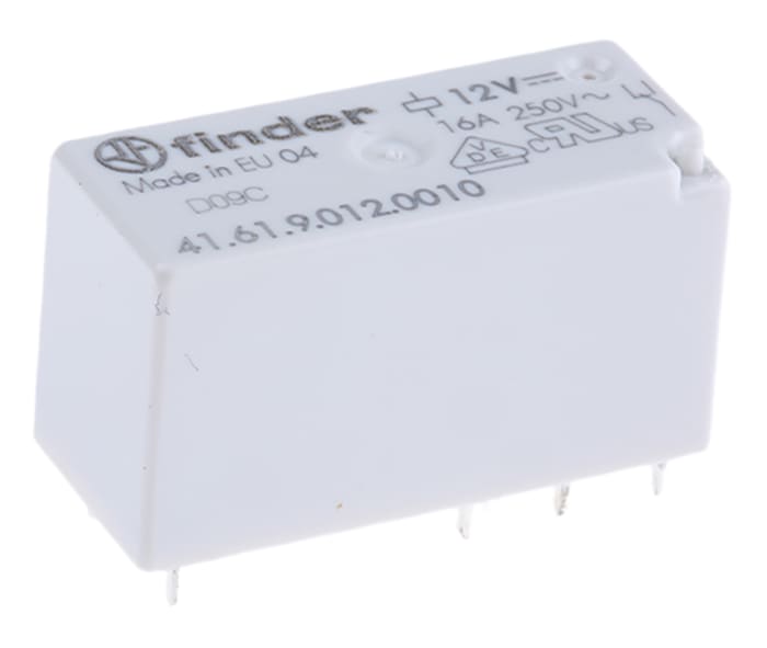 Finder PCB Mount Power Relay, 12V dc Coil, 16A Switching Current, SPDT