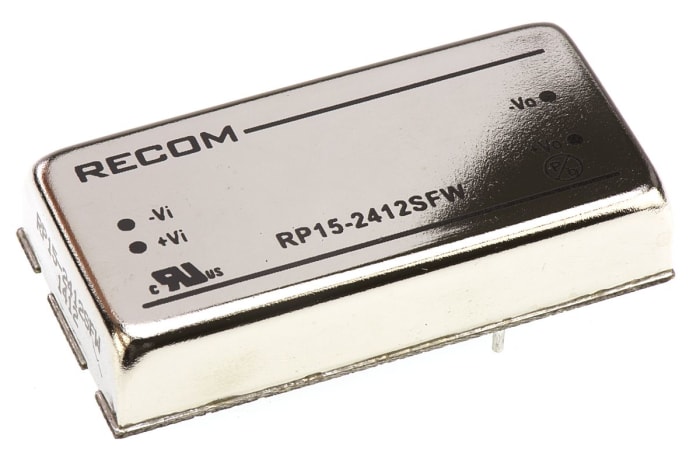 Recom RP15 FW Isolated DC-DC Converter, 12V dc/ 1.25A Output, 9 → 36 V dc Input, 15W, Through Hole, +75°C Max