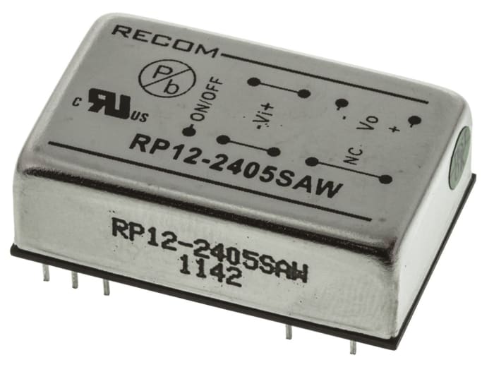 Recom RP12 AW Isolated DC-DC Converter, 5V dc/ 2.4A Output, 9 → 36 V dc Input, 12W, Through Hole, +65°C Max Temp