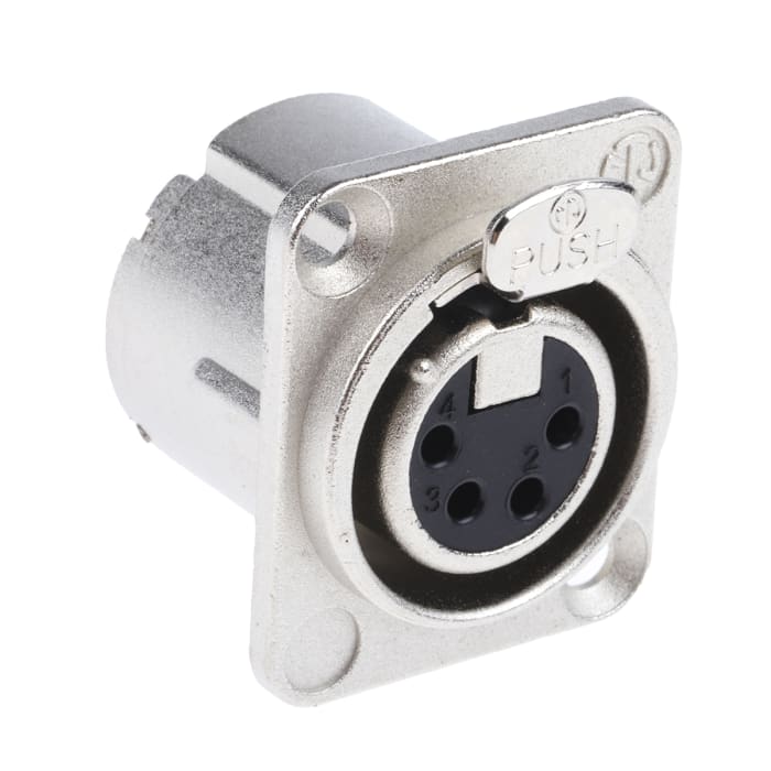Neutrik Panel Mount XLR Connector, Female, 50 V, 4 Way, Silver over Nickel Plating