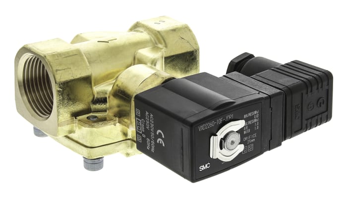 SMC Solenoid Valve VXD2260-10F-JDR1, 2 port(s) , NC, 230 V ac, 1in
