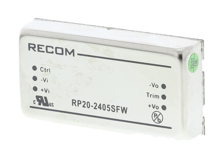 Recom RP20-FW DC-DC Converter, 5V dc/ 4A Output, 9 → 36 V dc Input, 20W, Through Hole, +105°C Max Temp -40°C Min