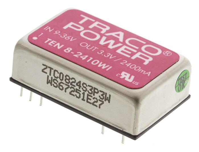 TRACOPOWER TEN 8WI DC-DC Converter, 3.3V dc/ 2.4A Output, 9 → 36 V dc Input, 8W, Through Hole, +85°C Max Temp