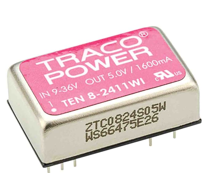 TRACOPOWER TEN 8WI DC-DC Converter, 5V dc/ 1.6A Output, 9 → 36 V dc Input, 8W, Through Hole, +85°C Max Temp