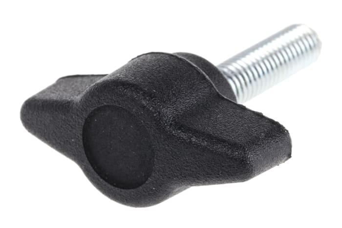 RS PRO Black Wing Clamping Knob, M5, Threaded Stud