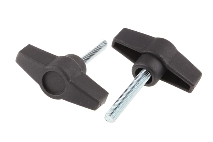 RS PRO Black Wing Clamping Knob, M6, Threaded Stud