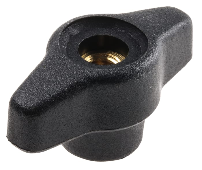 RS PRO Black Wing Clamping Knob, M6, Threaded Through Hole