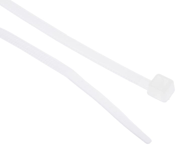 RS PRO Cable Tie, 100mm x 2.5mm, Natural Nylon, Pk-100