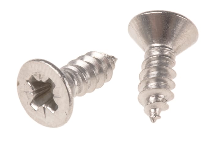 RS PRO Plain Stainless Steel Countersunk Head Self Tapping Screw, N°8 x 1/2in Long 13mm Long