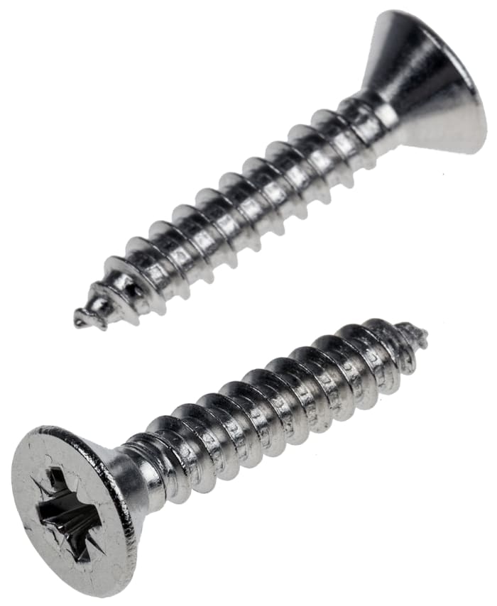 RS PRO Plain Stainless Steel Countersunk Head Self Tapping Screw, N°10 x 1in Long 25mm Long