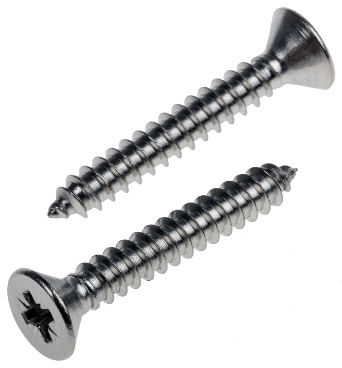 RS PRO Plain Stainless Steel Countersunk Head Self Tapping Screw, N°10 x 1.1/4in Long 32mm Long