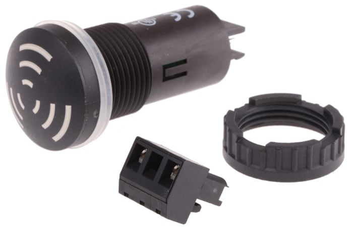 Black Panel Mount Buzzer, 28 mm Diameter, 230 V ac, 90dB at 1 Metre