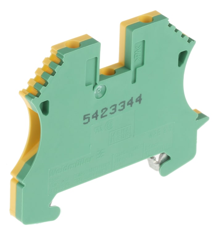 Weidmuller 2-Way WPE 2.5 Earth Terminal Block, 30 → 12 AWG Wire, Screw Down, Wemid Housing, ATEX