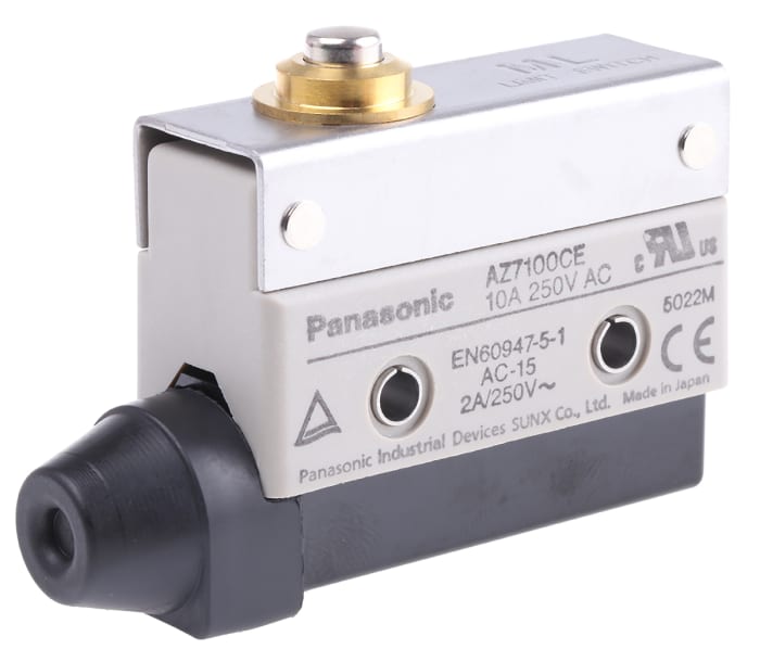 Panasonic AZ7 Series Plunger Limit Switch, NO/NC, IP64, SPDT, 250V ac Max, 10A Max