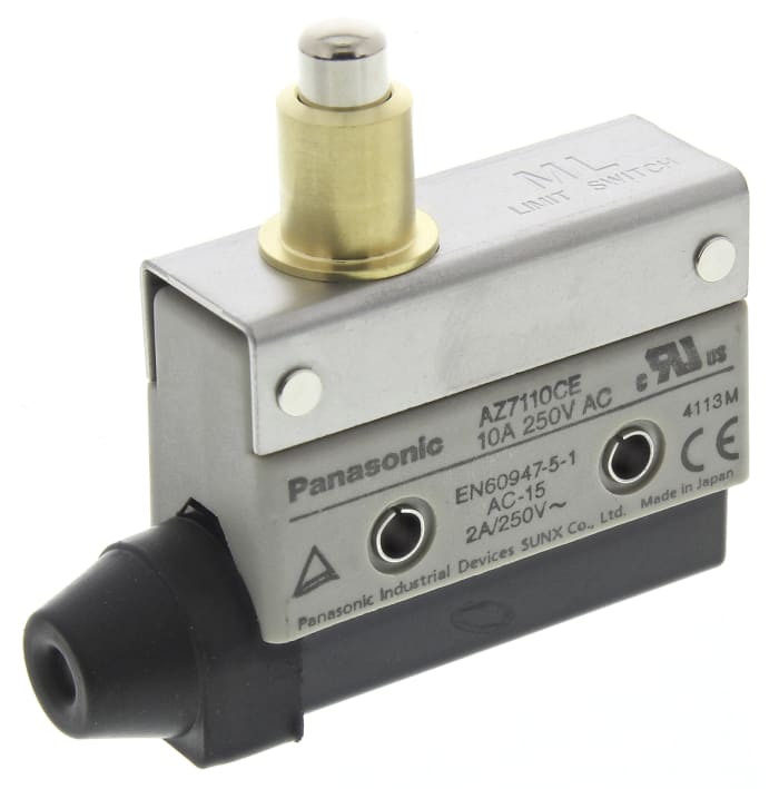 Panasonic AZ7 Series Plunger Limit Switch, NO/NC, IP64, SPDT, 250V ac Max, 10A Max