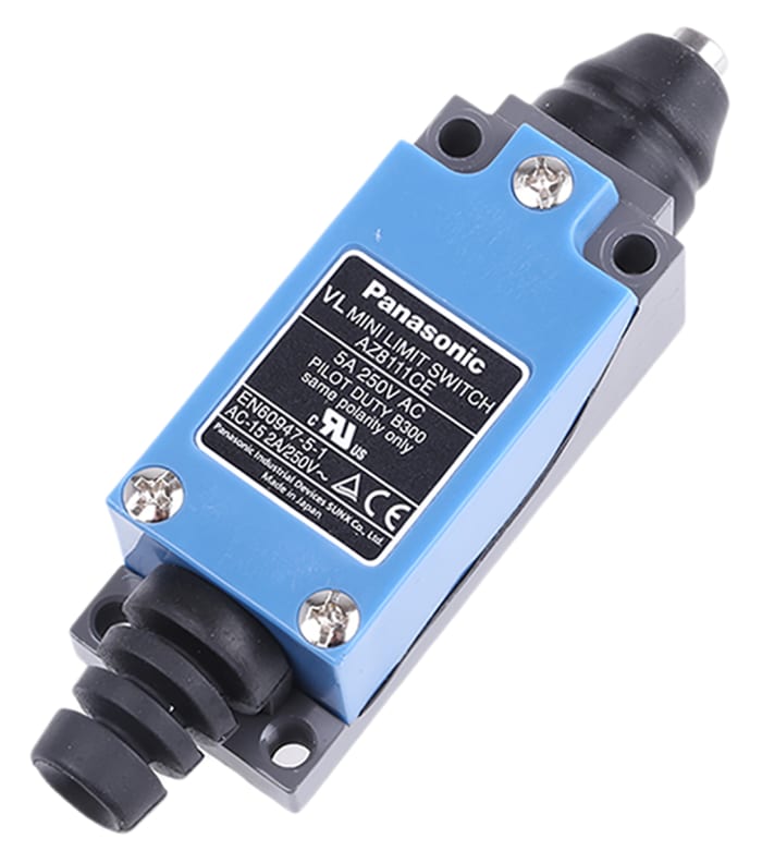 Panasonic AZ8 Series Plunger Limit Switch, NO/NC, IP64, DPST, 250V ac Max, 5A Max