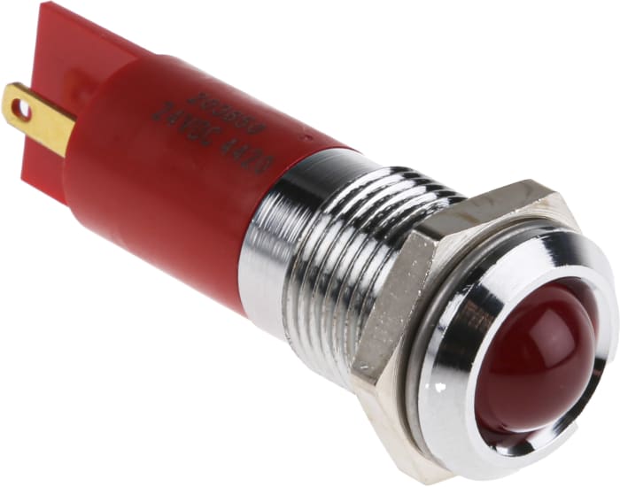 RS PRO Red Flashing LED Panel Mount Indicator, 24V dc, 14mm Mounting Hole Size, Solder Tab Termination
