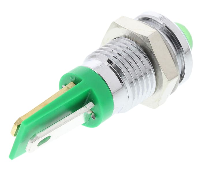 RS PRO Green Panel Mount Indicator, 2V dc, 8mm Mounting Hole Size, Solder Tab Termination