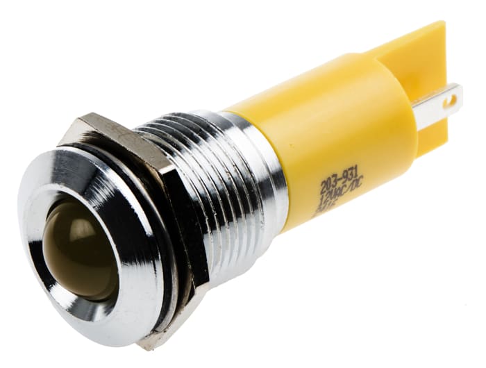 RS PRO Yellow Panel Mount Indicator, 12V ac/dc, 16mm Mounting Hole Size, Solder Tab Termination