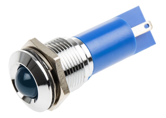 RS PRO Blue Panel Mount Indicator, 12V ac/dc, 16mm Mounting Hole Size, Solder Tab Termination
