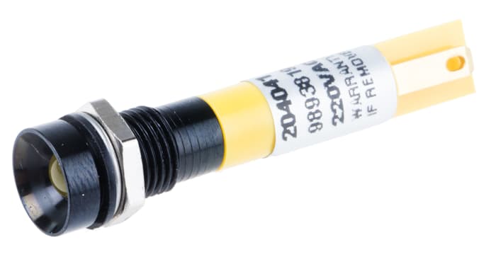 Indicateur à montage sur panneau Jaune RS PRO Encastré, 230 V ac Noir