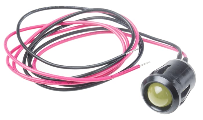 RS PRO Yellow Panel Mount Indicator, 12V dc, 14mm Mounting Hole Size, Lead Wires Termination