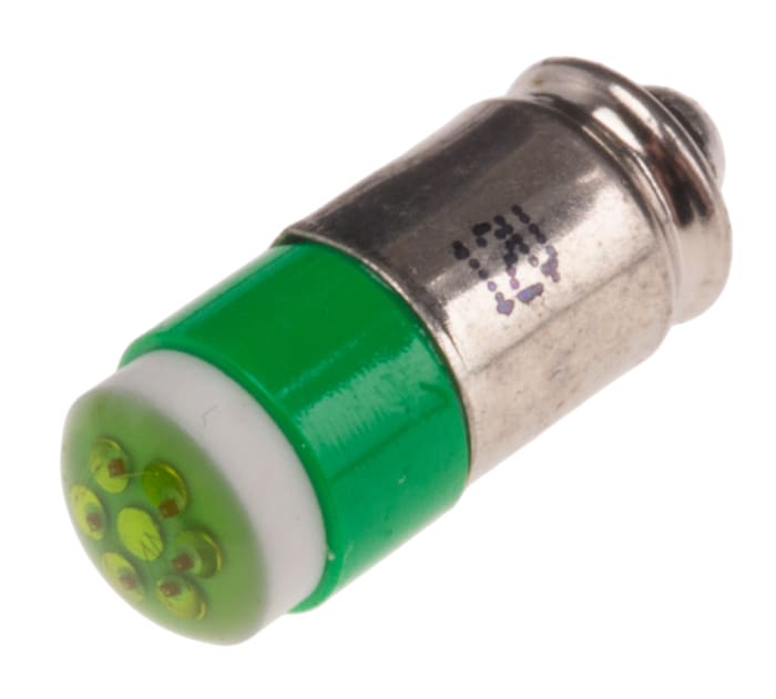 Bombilla para piloto luminoso LED RS PRO Verde, λ 565nm, 12V dc / 30mA, 35mcd, casquillo bayoneta, Ø 6mm