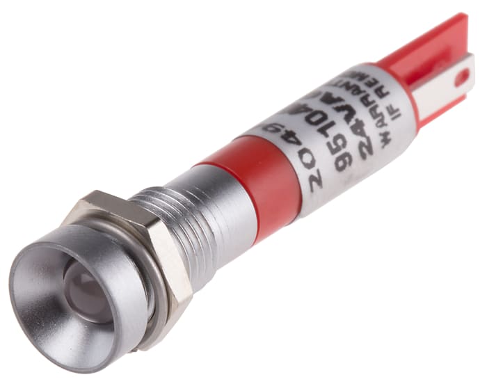 RS PRO Red Panel Mount Indicator, 24V ac/dc, 8mm Mounting Hole Size, Solder Tab Termination, IP67
