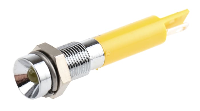 RS PRO Yellow Panel Mount Indicator, 24V dc, 6mm Mounting Hole Size, Solder Tab Termination