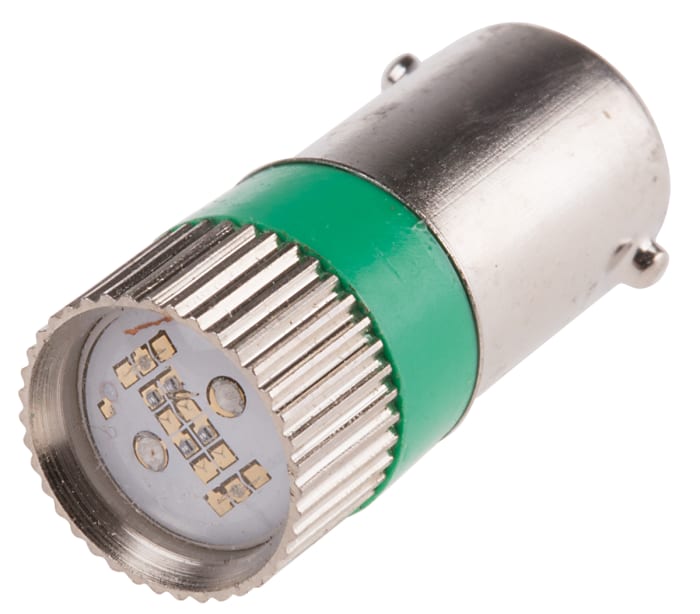 RS PRO Green Indicator Lamp Multichip, 28 V dc, BA9 Base, 10 mm Diameter