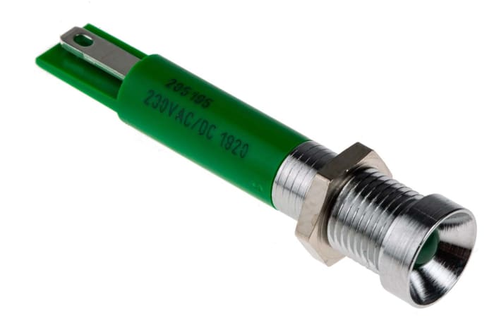 RS PRO Green Panel Mount Indicator, 230V ac, 8mm Mounting Hole Size