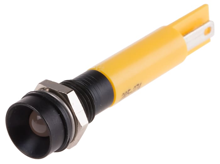 RS PRO Yellow Panel Mount Indicator, 24V ac/dc, 8mm Mounting Hole Size, Solder Tab Termination, IP67