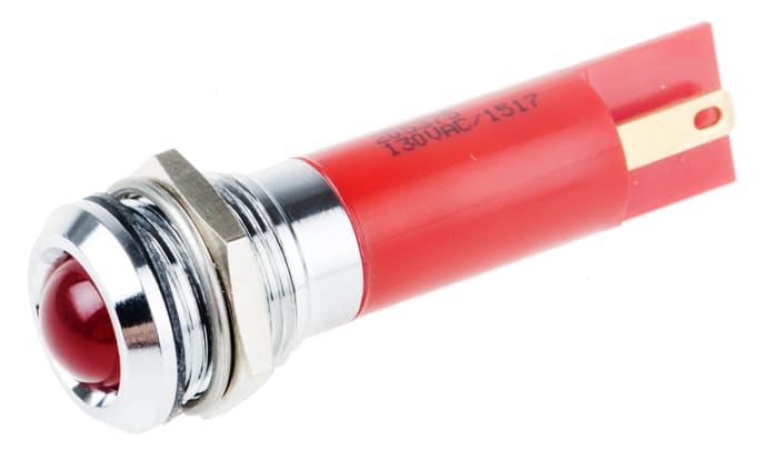 RS PRO Red Panel Mount Indicator, 130V ac, 12mm Mounting Hole Size, IP67