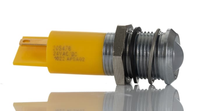 RS PRO Yellow Panel Mount Indicator, 24V ac/dc, Solder Tab Termination, IP67