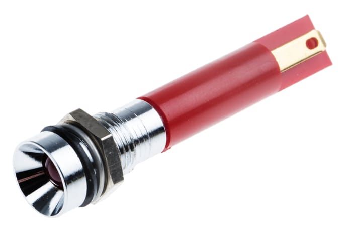 RS PRO Red Panel Mount Indicator, 12V, 8mm Mounting Hole Size, Solder Tab Termination, IP67