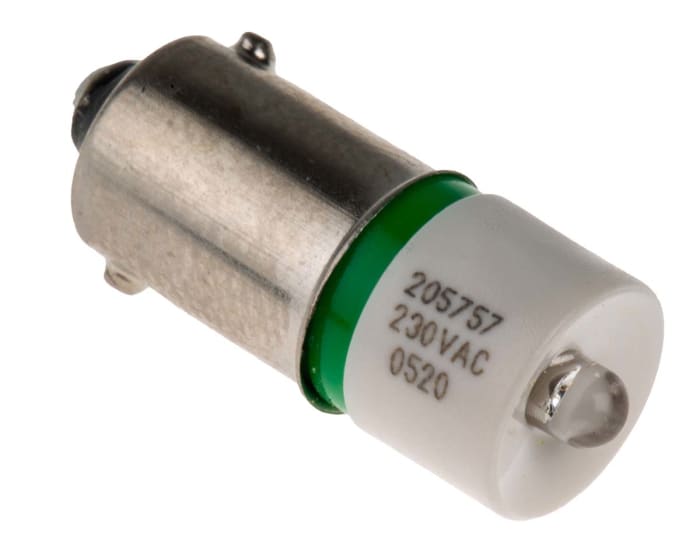 RS PRO Green LED Indicator Lamp, 230V ac, BA9s Base, 10mm Diameter, 345mcd
