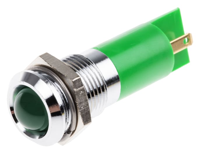 İndikatör Lamba/Sinyal Lambası, LED Lambalı, Yeşil, Çıkıntılı, 12 V ac, 10 mm, 14mm, Lehimlenebilir Terminal