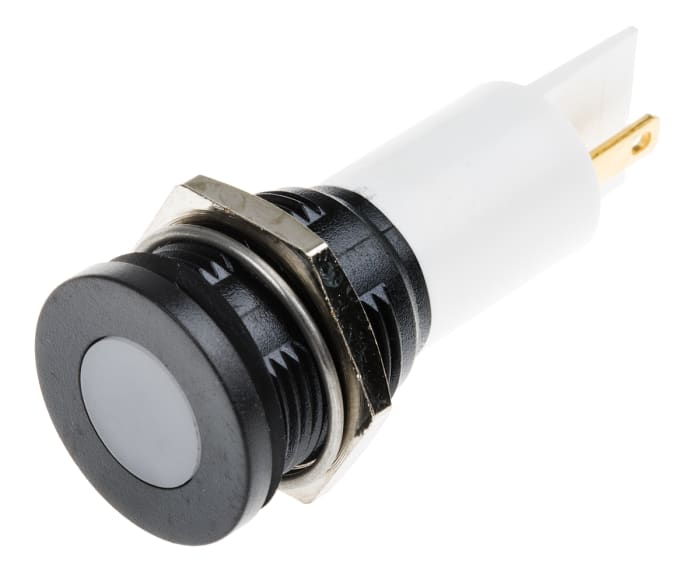 RS PRO White Panel Mount Indicator, 230V ac, 16mm Mounting Hole Size, Solder Tab Termination, IP67