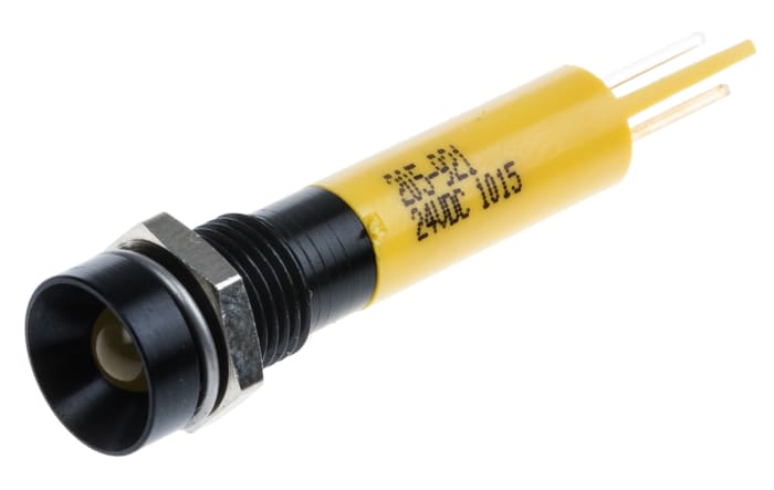 RS PRO Yellow Flashing LED Panel Mount Indicator, 24V dc, 8mm Mounting Hole Size, Solder Tab Termination