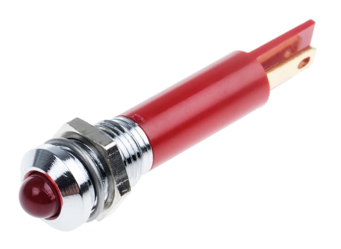 RS PRO Red Panel Mount Indicator, 12V ac, 8mm Mounting Hole Size, Solder Tab Termination