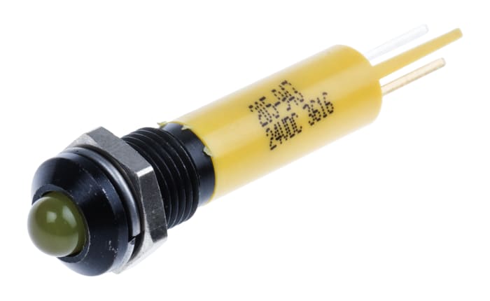 RS PRO Yellow Flashing LED Panel Mount Indicator, 24V dc, 8mm Mounting Hole Size, Solder Tab Termination