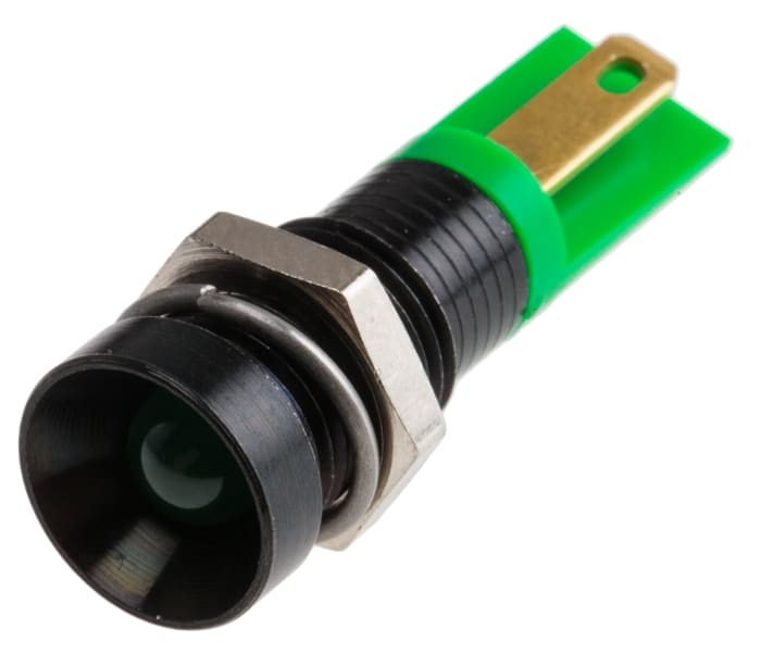 RS PRO Green Panel Mount Indicator, 2V dc, 8mm Mounting Hole Size, Solder Tab Termination