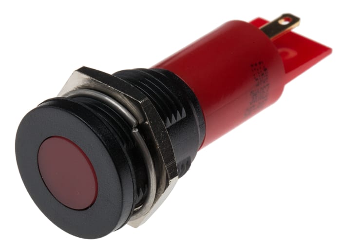 RS PRO Red Panel Mount Indicator, 230V ac, 16mm Mounting Hole Size, Solder Tab Termination, IP67