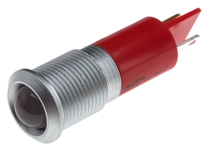 RS PRO Red Panel Mount Indicator, 12V ac/dc, 14mm Mounting Hole Size, Solder Tab Termination, IP67