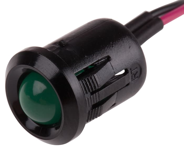 RS PRO Green Panel Mount Indicator, 2V dc, 12mm Mounting Hole Size, Lead Wires Termination