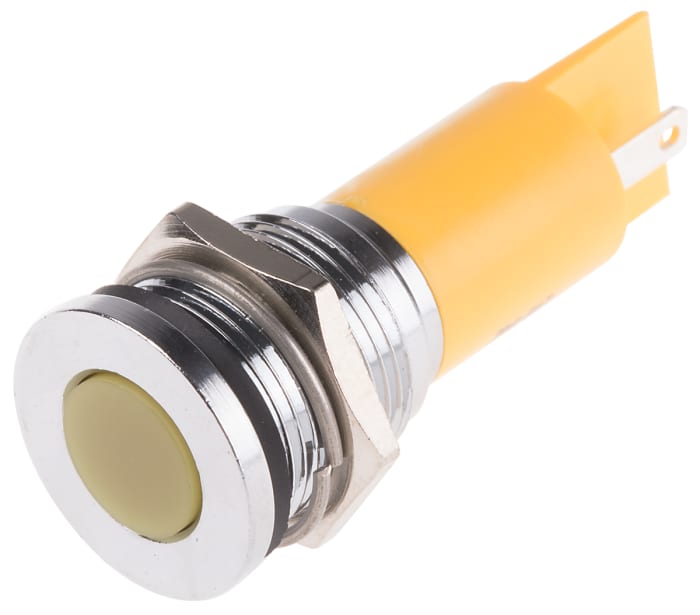 RS PRO Yellow Panel Mount Indicator, 12V ac/dc, 16mm Mounting Hole Size, Solder Tab Termination