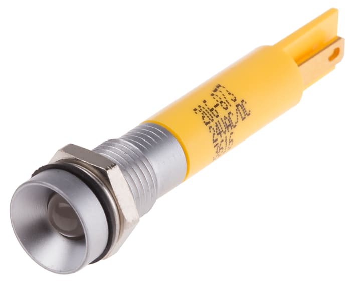 RS PRO Yellow Panel Mount Indicator, 24V ac/dc, 8mm Mounting Hole Size, Solder Tab Termination, IP67