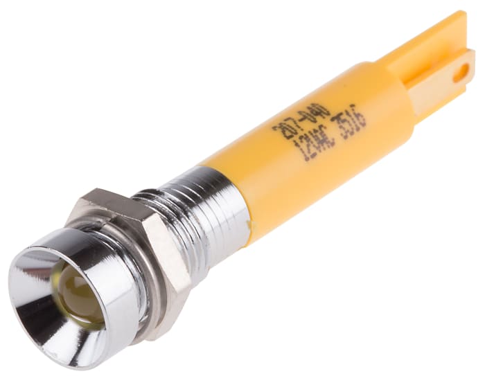RS PRO Yellow Panel Mount Indicator, 12V ac, Solder Tab Termination