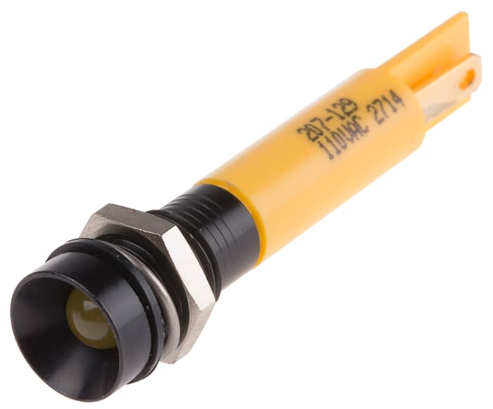 RS PRO Yellow Panel Mount Indicator, 110V ac, 8mm Mounting Hole Size, Solder Tab Termination